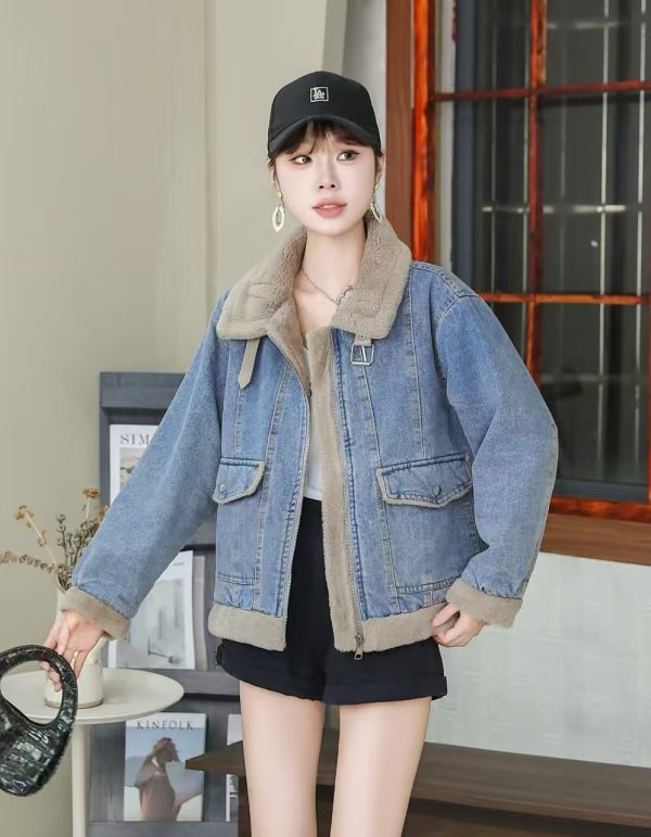 Denim fleece jacket for fashion ladies