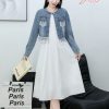 Denim skirt two piece set for women's