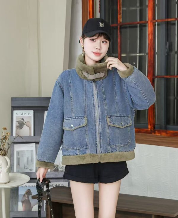 Denim fleece jacket for fashion ladies